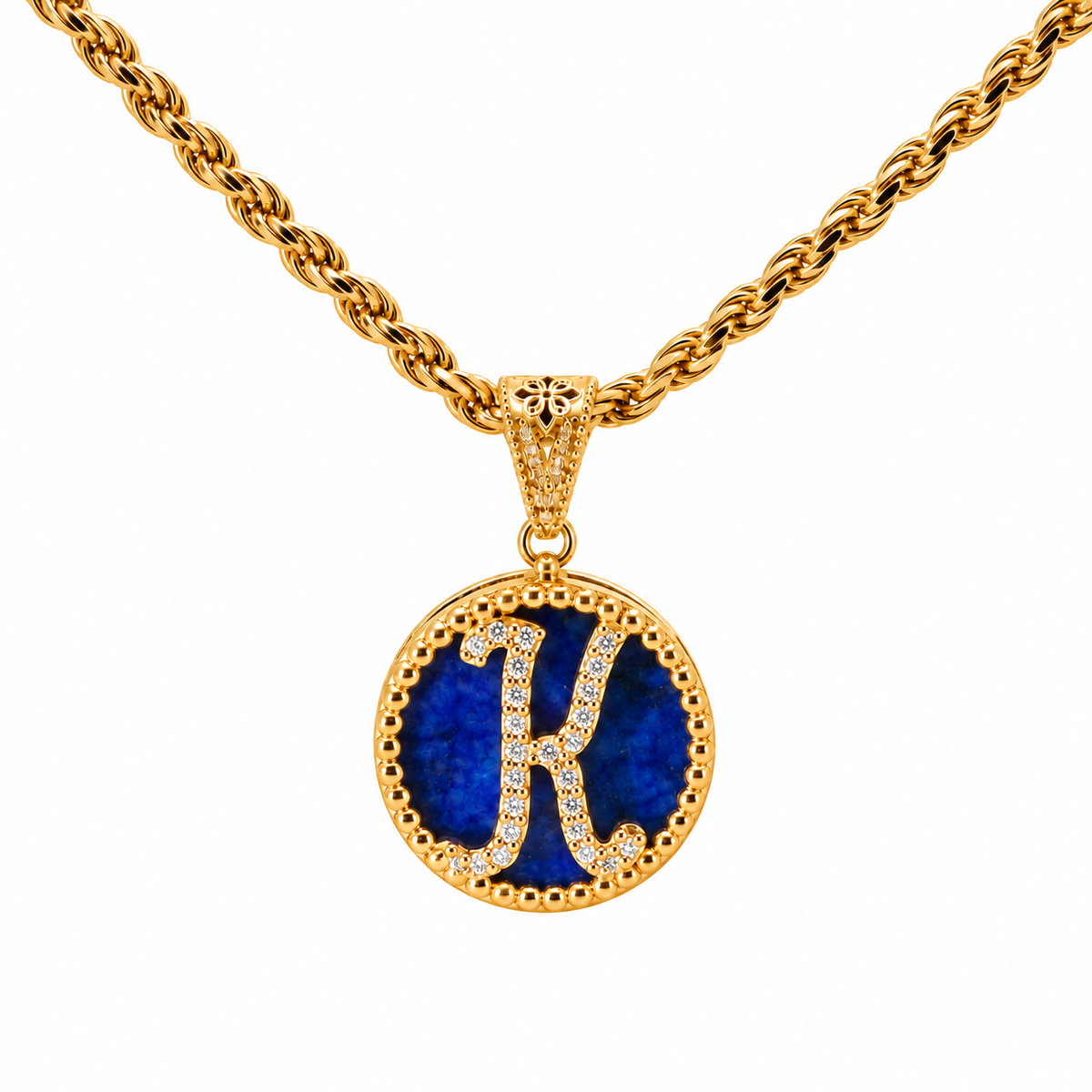 collana con pendente "lettera" piccolo lapislazzuli dorato