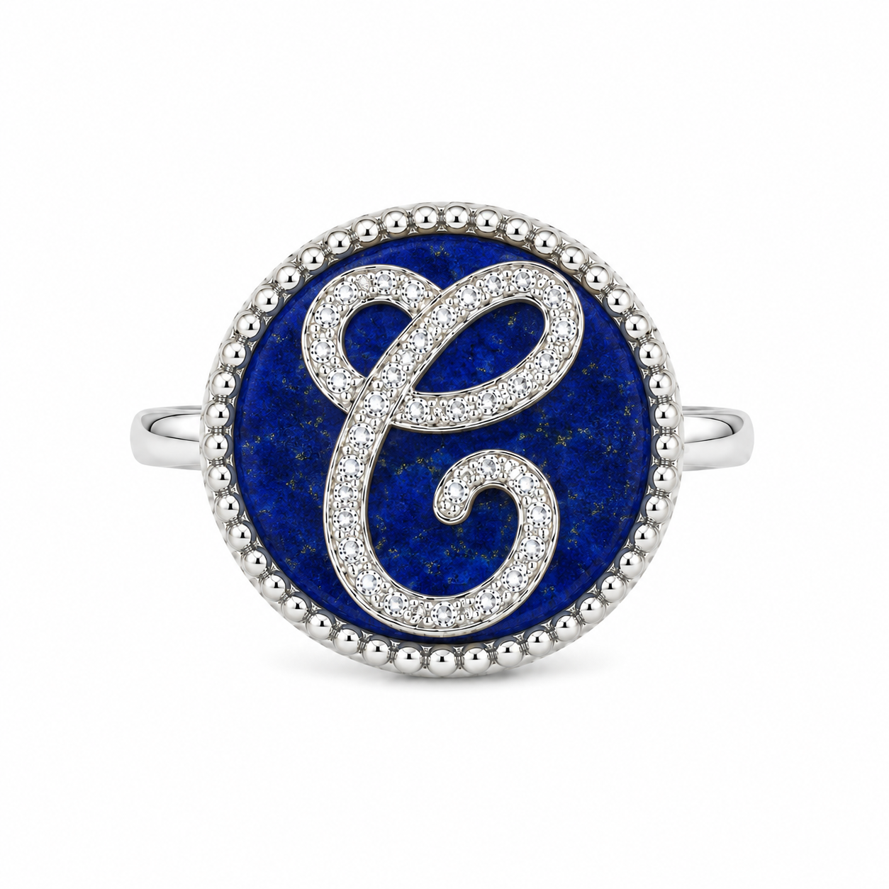 anello "lettera" lapislazzuli bianco rodiato