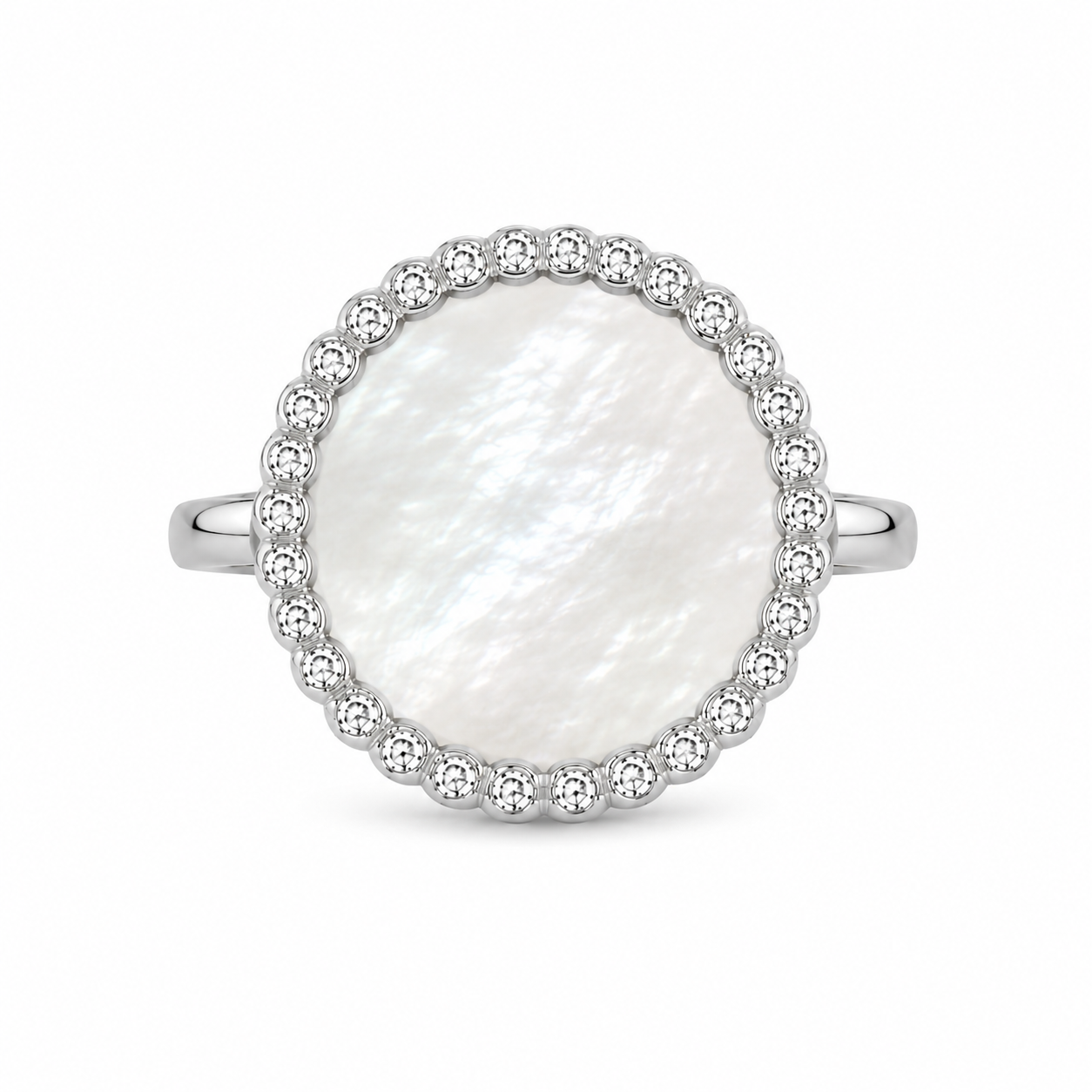 anello "sole" madreperla bianco rodiato