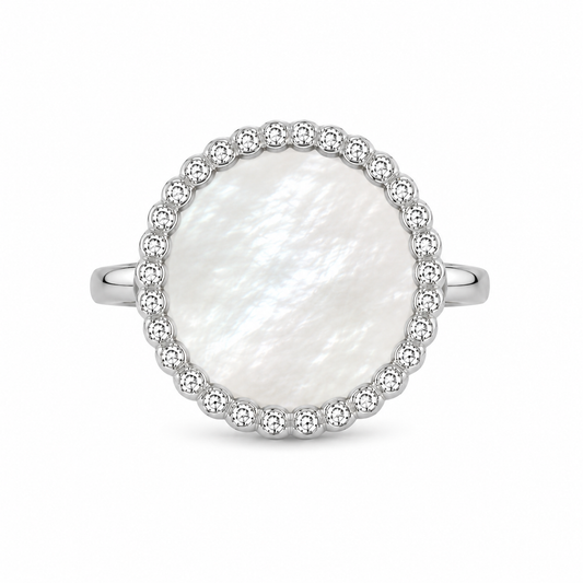 Anello "Sole" Madreperla Bianco Rodiato