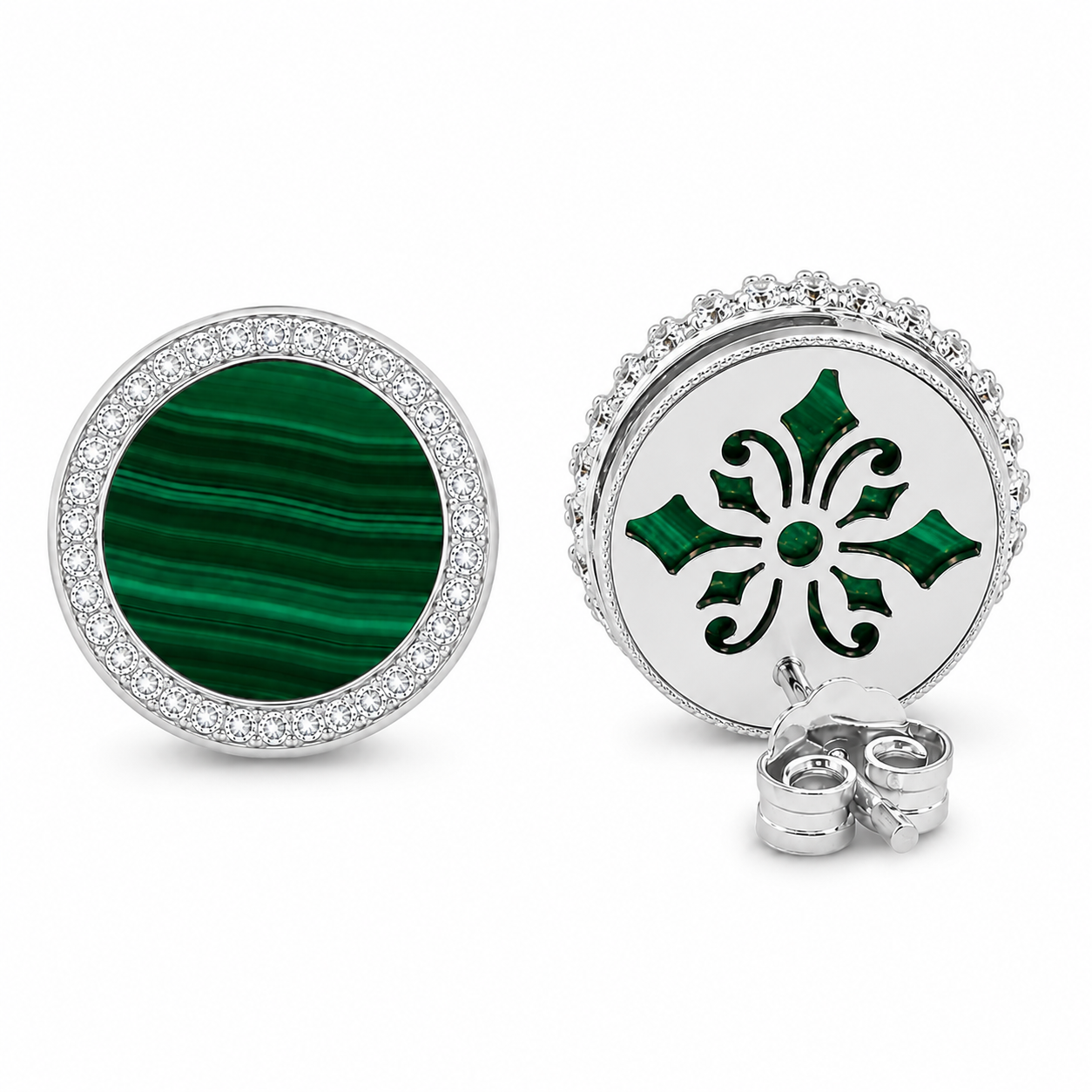 orecchini "sole" malachite bianchi rodiati