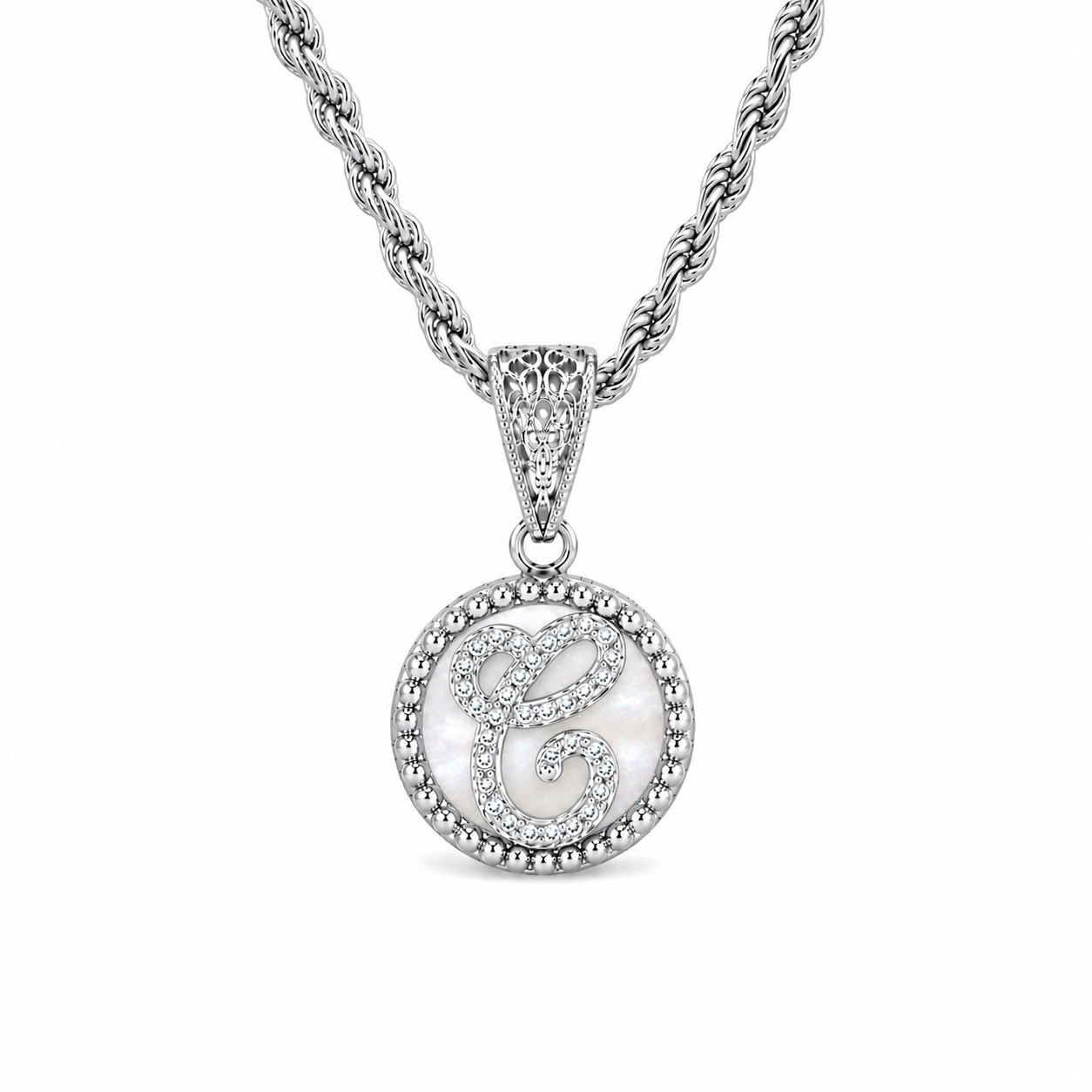 pendente "lettera" piccolo madreperla bianco rodiato