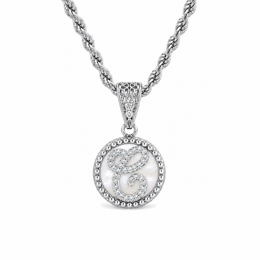 Pendente "Lettera" Piccolo Madreperla Bianco Rodiato