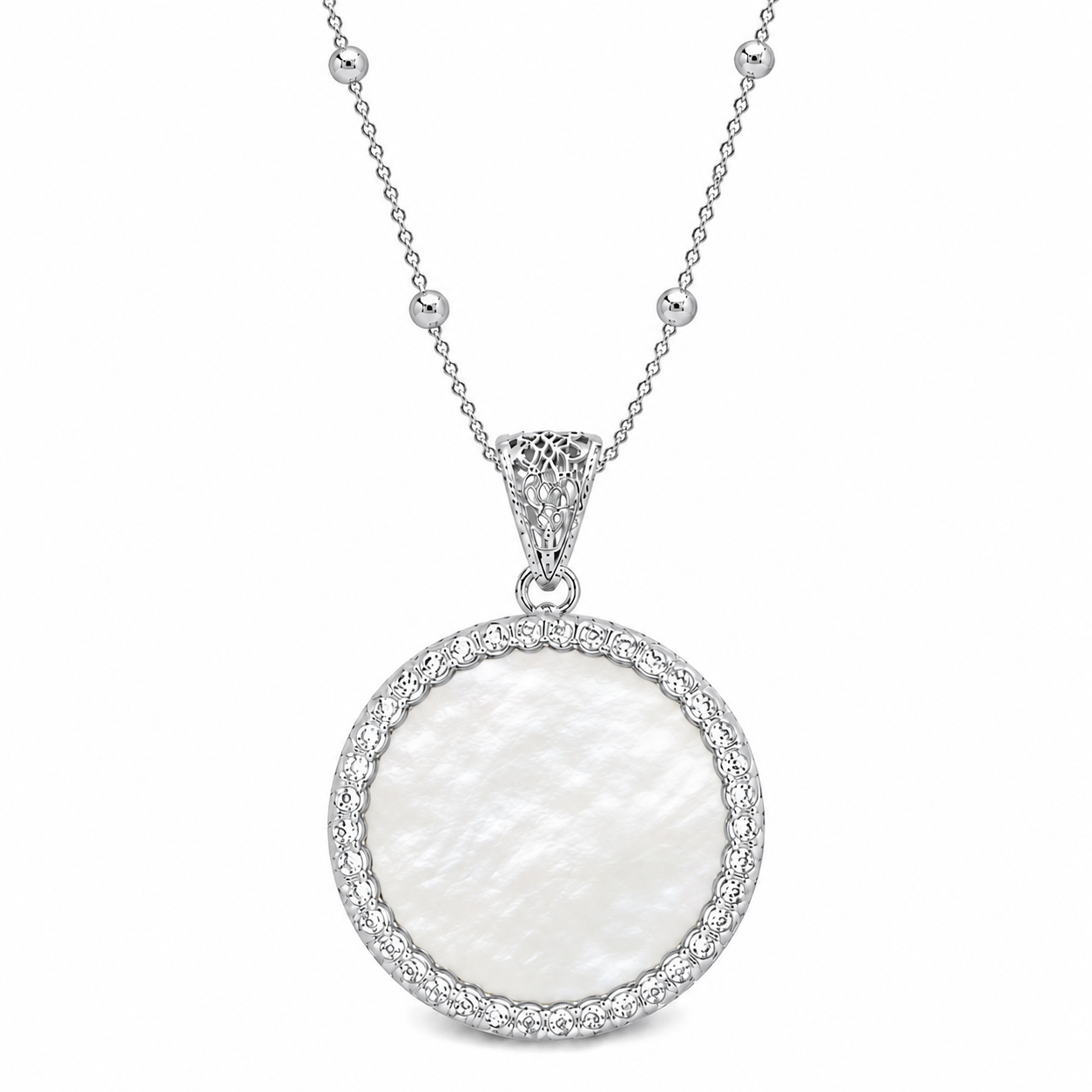 pendente  "sole" grande madreperla bianco rodiato con forzatina