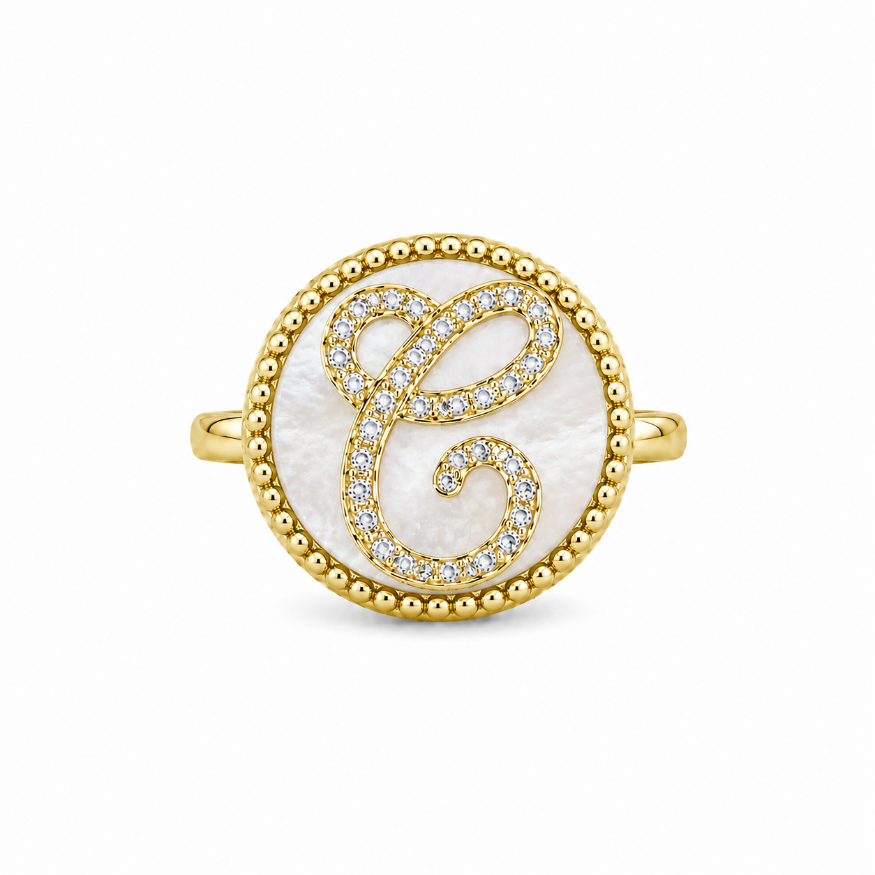 anello "lettera" madreperla dorato
