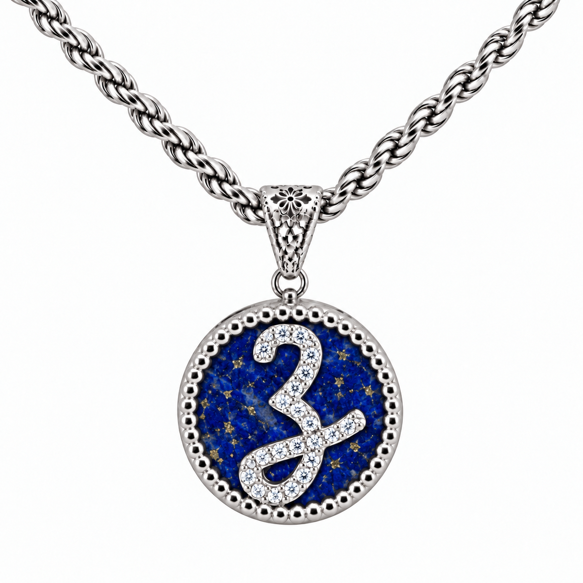 collana con pendente "lettera" grande lapislazzuli bianco rodiato