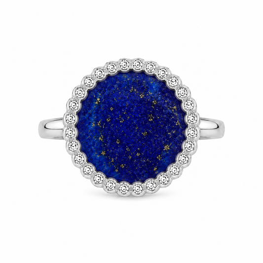 Anello "Sole" Lapislazzuli Bianco Rodiato