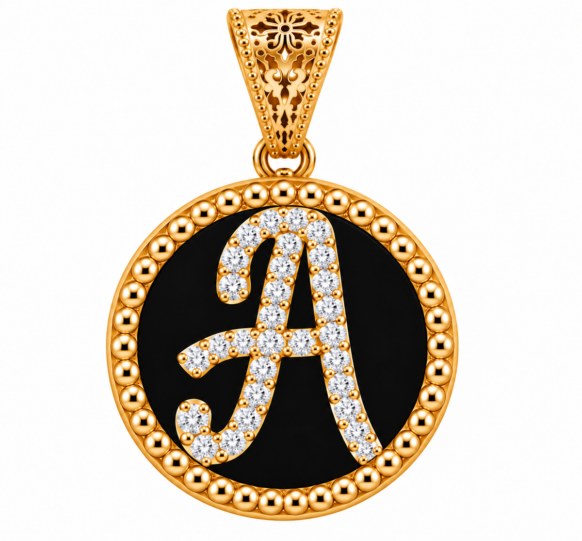 collana con pendente "lettera" piccolo onice dorato