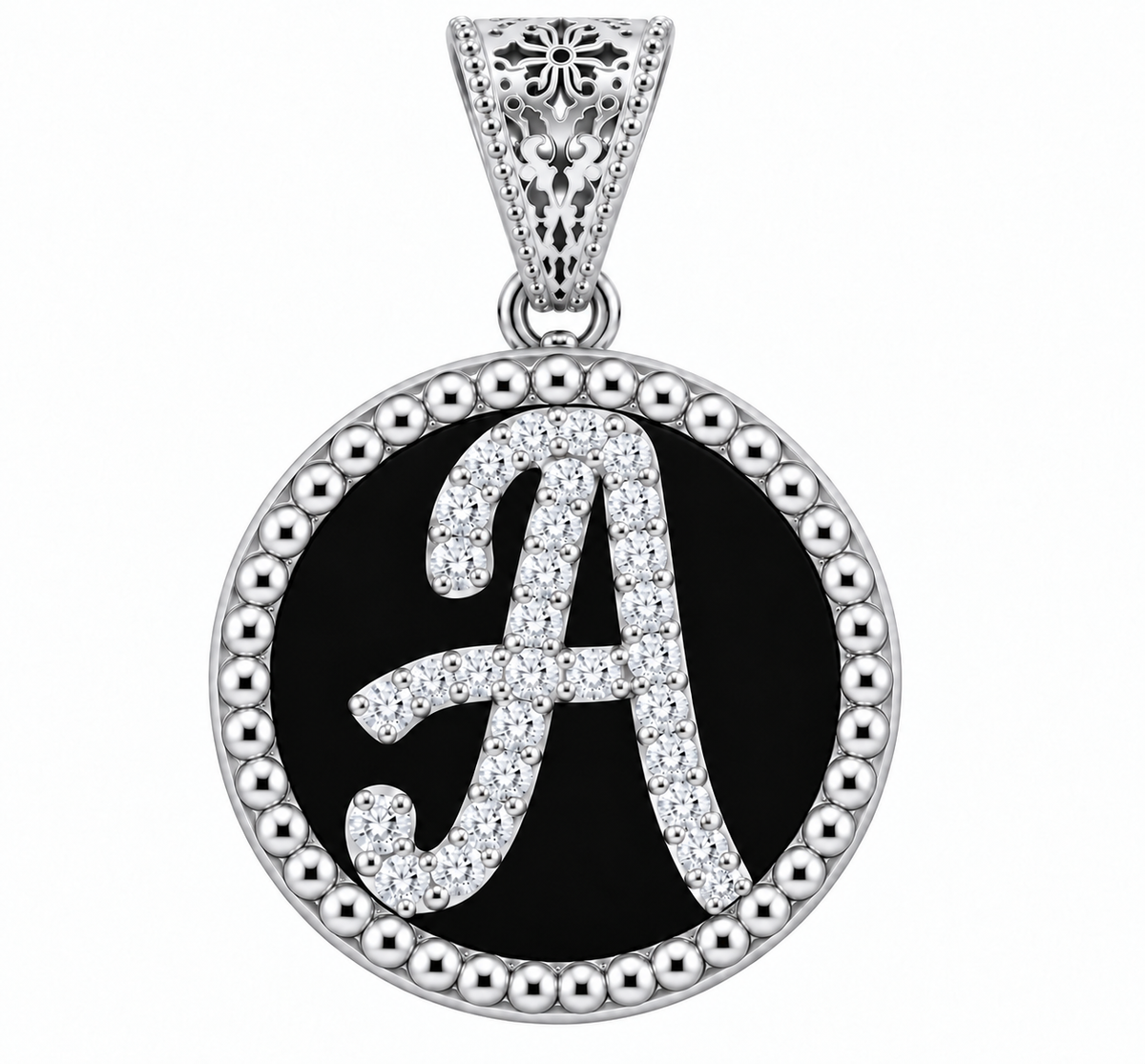 collana con pendente "lettera" grande onice bianco rodiato