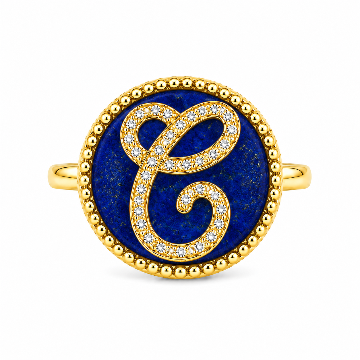 anello "lettera" lapislazzuli dorato