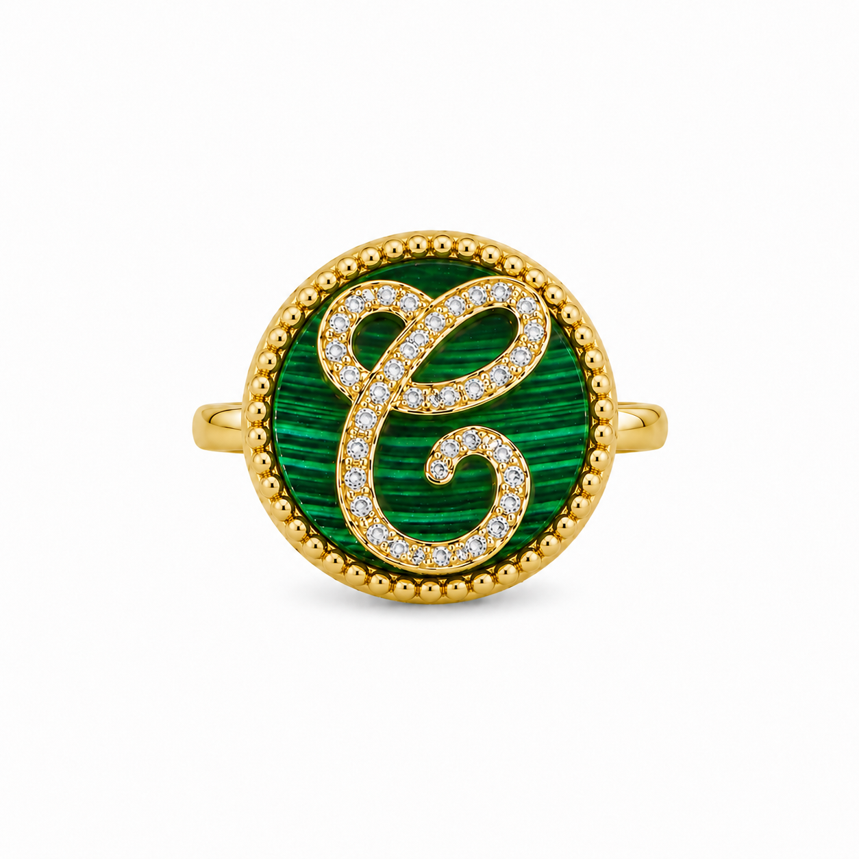 anello "lettera" malachite dorato