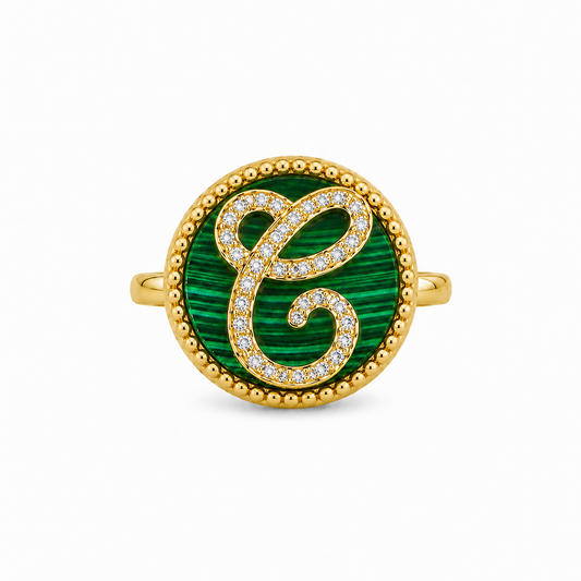 Anello "Lettera" Malachite Dorato