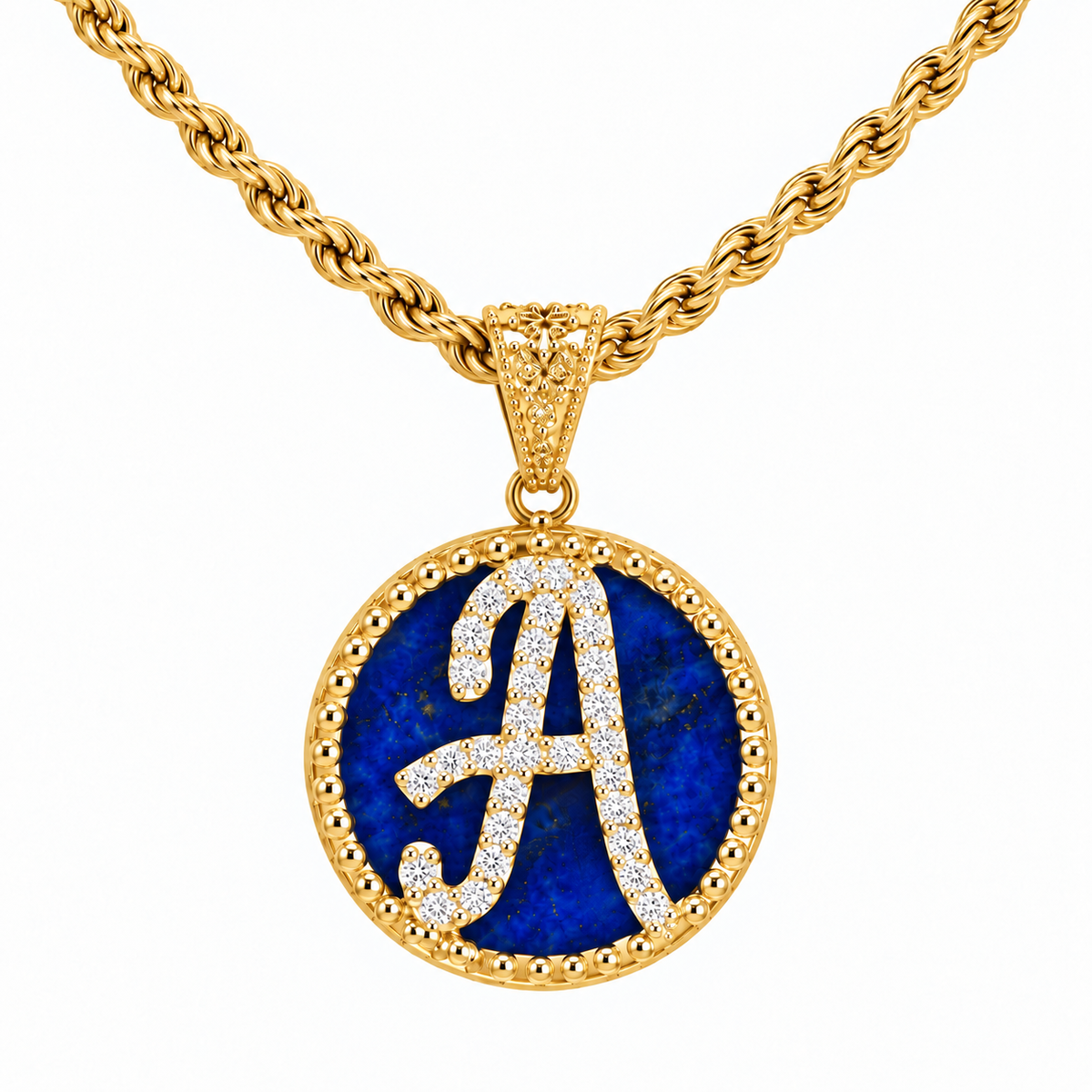 collana con pendente "lettera" grande lapislazzuli dorato