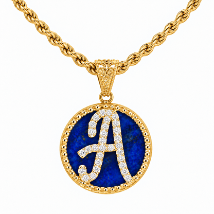 Collana con Pendente "Lettera" Grande Lapislazzuli Dorato
