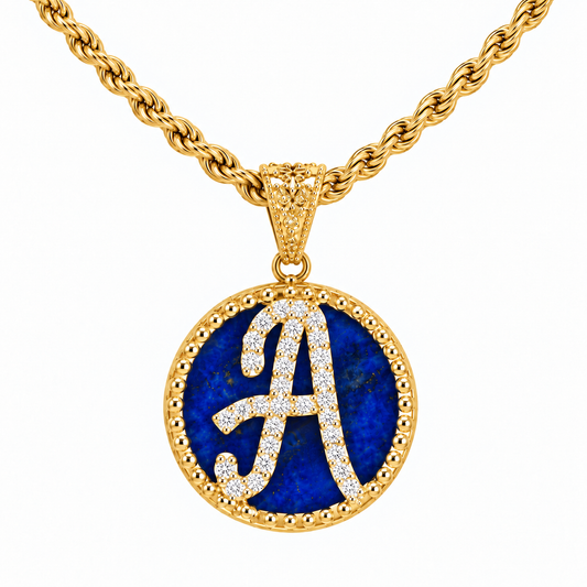 Collana con Pendente "Lettera" Grande Lapislazzuli Dorato