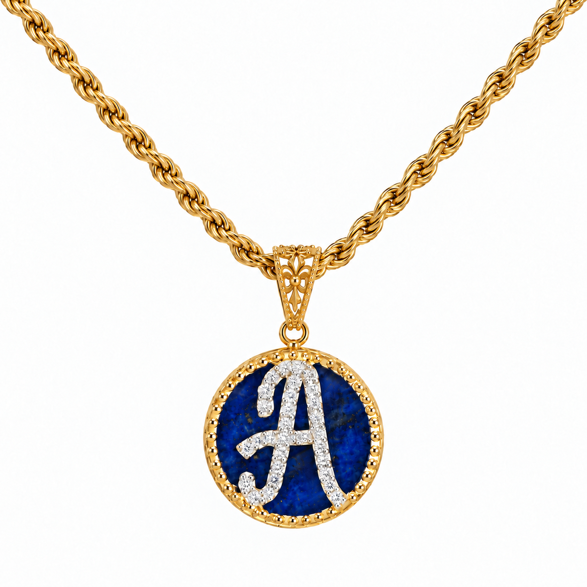 collana con pendente "lettera" piccolo lapislazzuli dorato