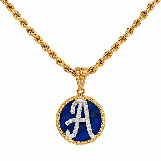 Collana con Pendente "Lettera" Piccolo Lapislazzuli Dorato