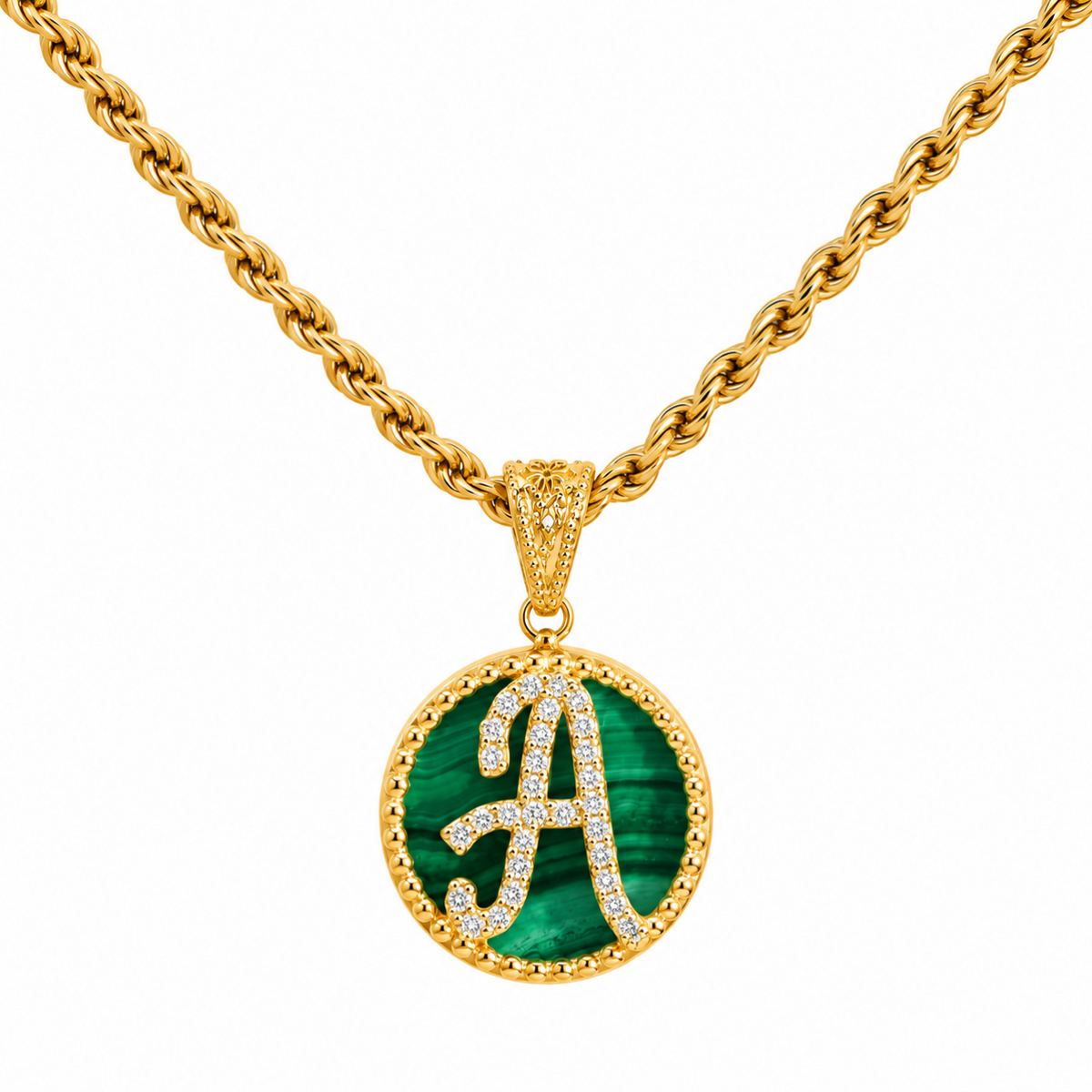 collana con pendente "lettera" grande malachite