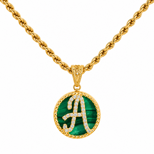 Collana con Pendente "Lettera" Grande Malachite