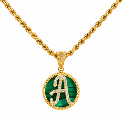 Collana con Pendente "Lettera" Piccolo Malachite Dorato
