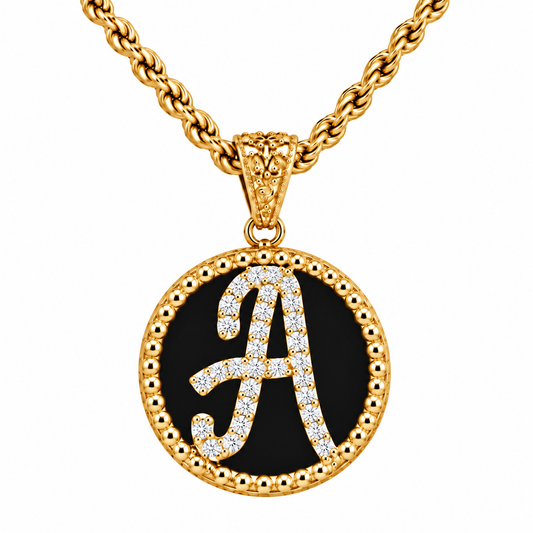 Collana con Pendente "Lettera" Grande Onice Dorato