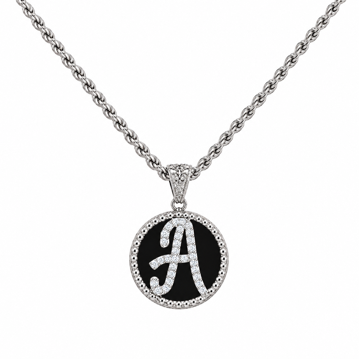 collana con pendente "lettera" piccola onice bianco rodiato