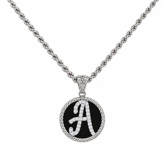 Collana con Pendente "Lettera" Piccola Onice Bianco Rodiato