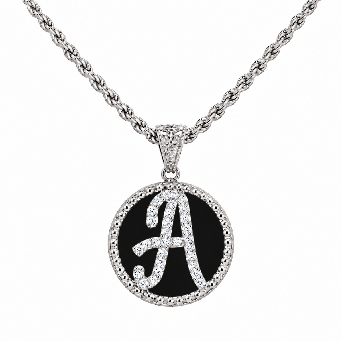 collana con pendente "lettera" grande onice bianco rodiato