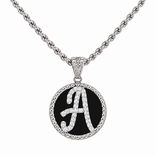 Collana con Pendente "Lettera" Grande Onice Bianco Rodiato