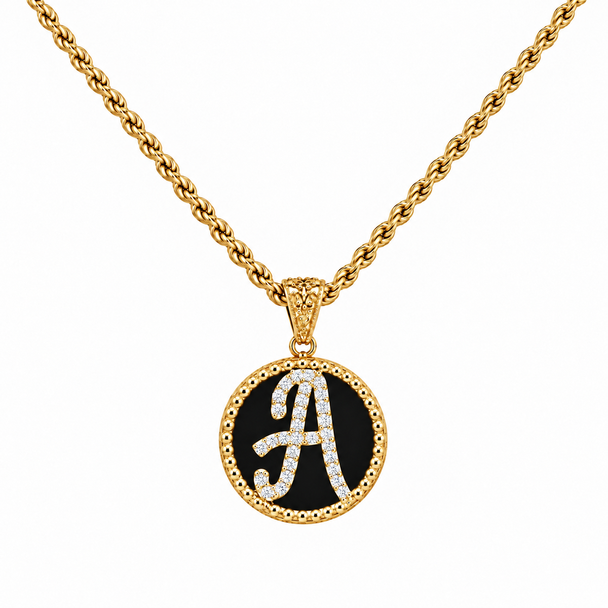 collana con pendente "lettera" piccolo onice dorato
