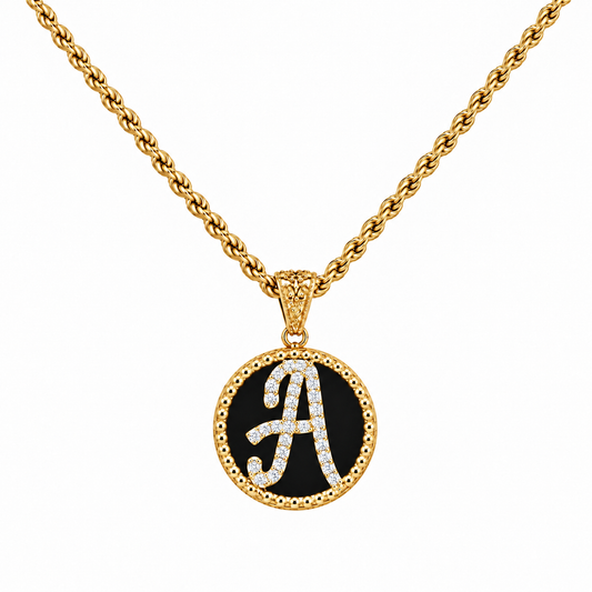 Collana con Pendente "Lettera" Piccolo Onice Dorato