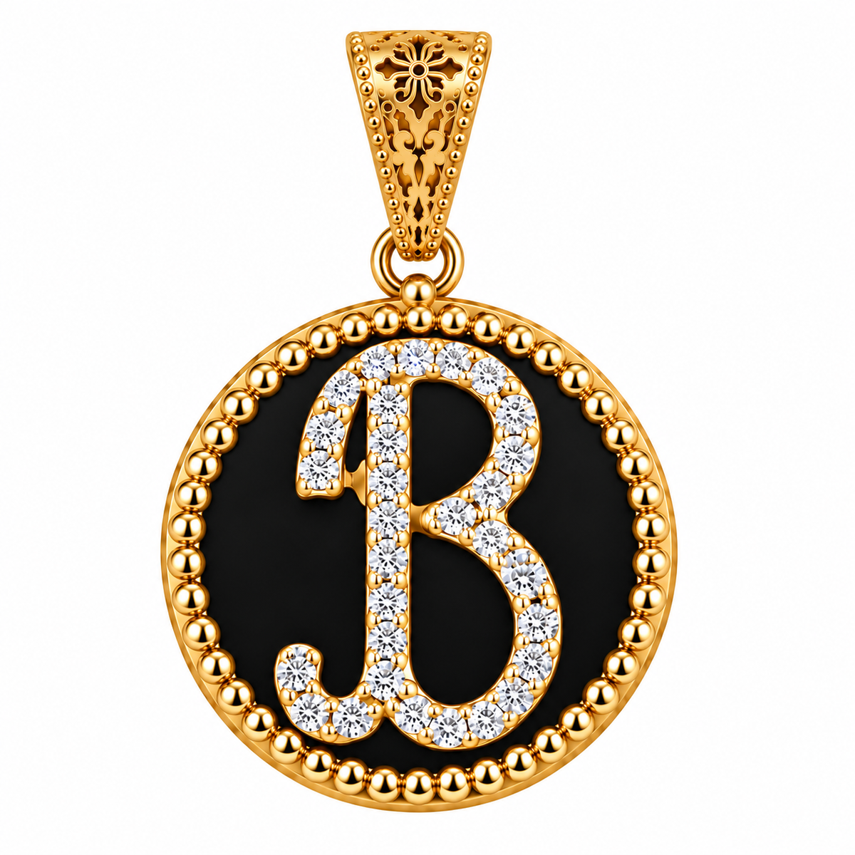 collana con pendente "lettera" piccolo onice dorato