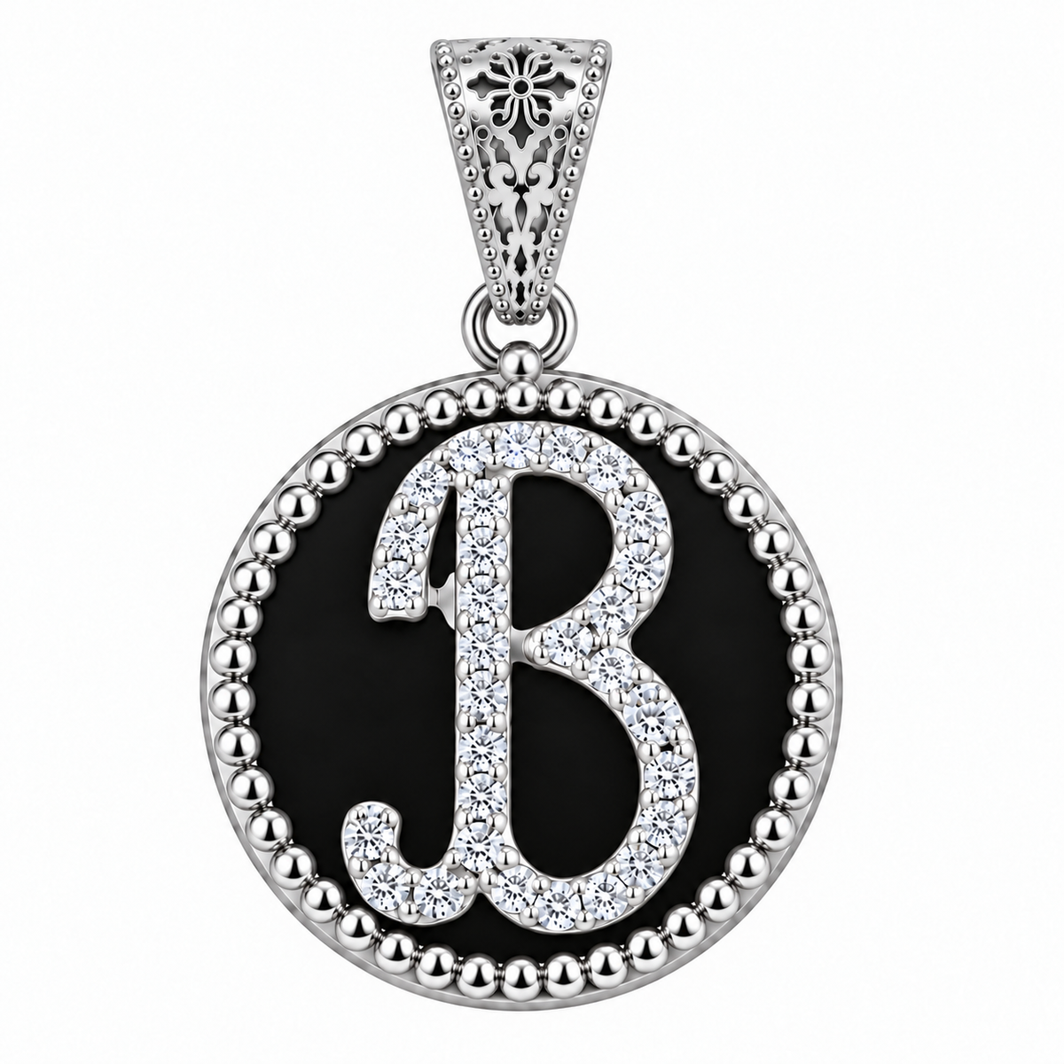 collana con pendente "lettera" grande onice bianco rodiato