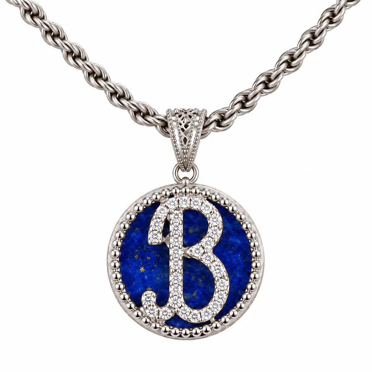 collana con pendente "lettera" grande lapislazzuli bianco rodiato