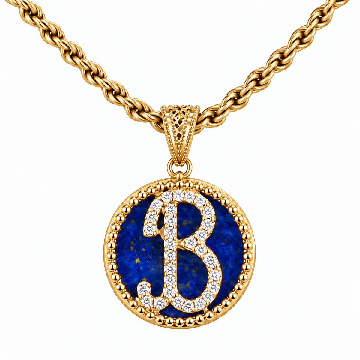 collana con pendente "lettera" grande lapislazzuli dorato