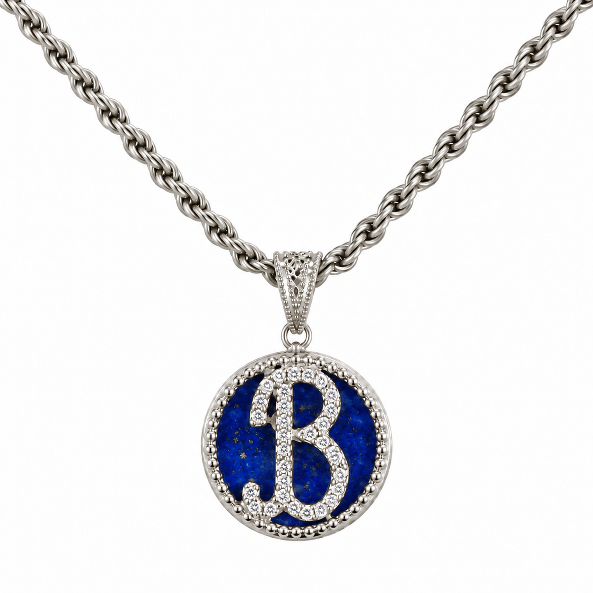 collana con pendente "lettera" piccolo lapislazzuli bianco rodiato