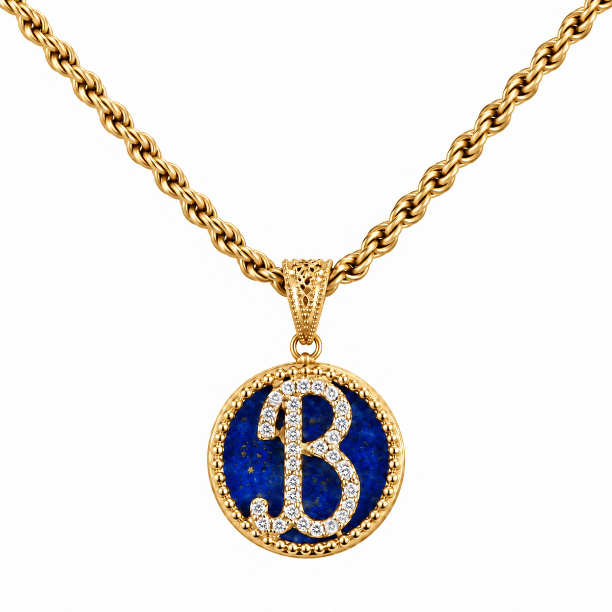 collana con pendente "lettera" piccolo lapislazzuli dorato
