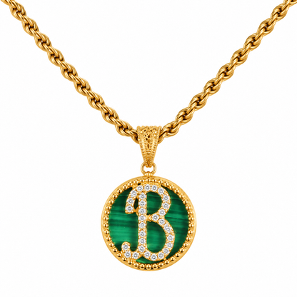 Collana con Pendente "Lettera" Piccolo Malachite Dorato