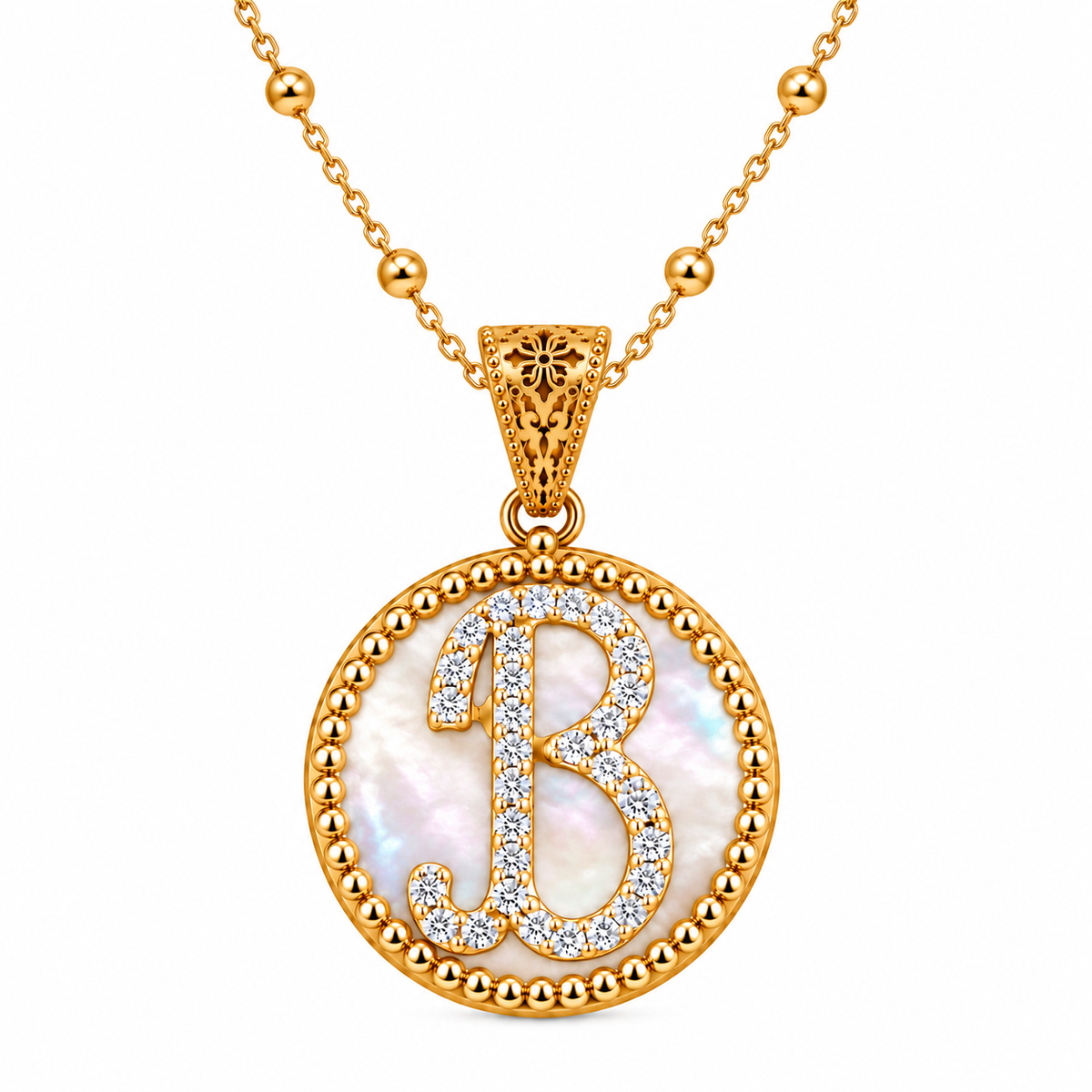 collana con pendente "lettera" piccolo madreperla dorato con forzatina