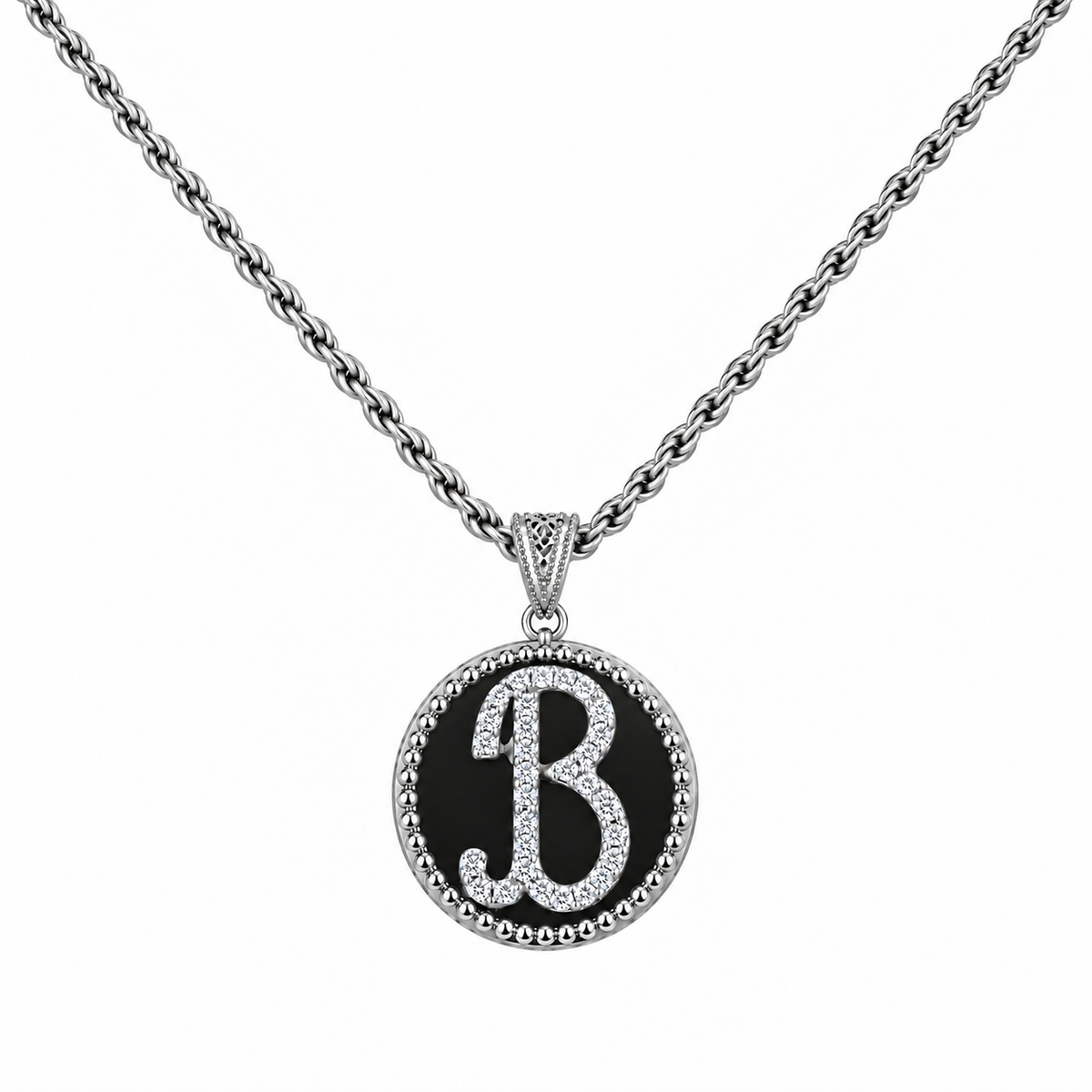 collana con pendente "lettera" piccola onice bianco rodiato