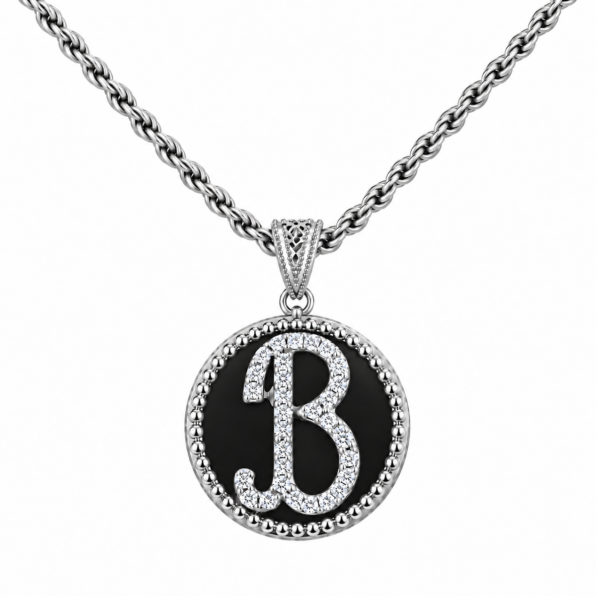 collana con pendente "lettera" grande onice bianco rodiato