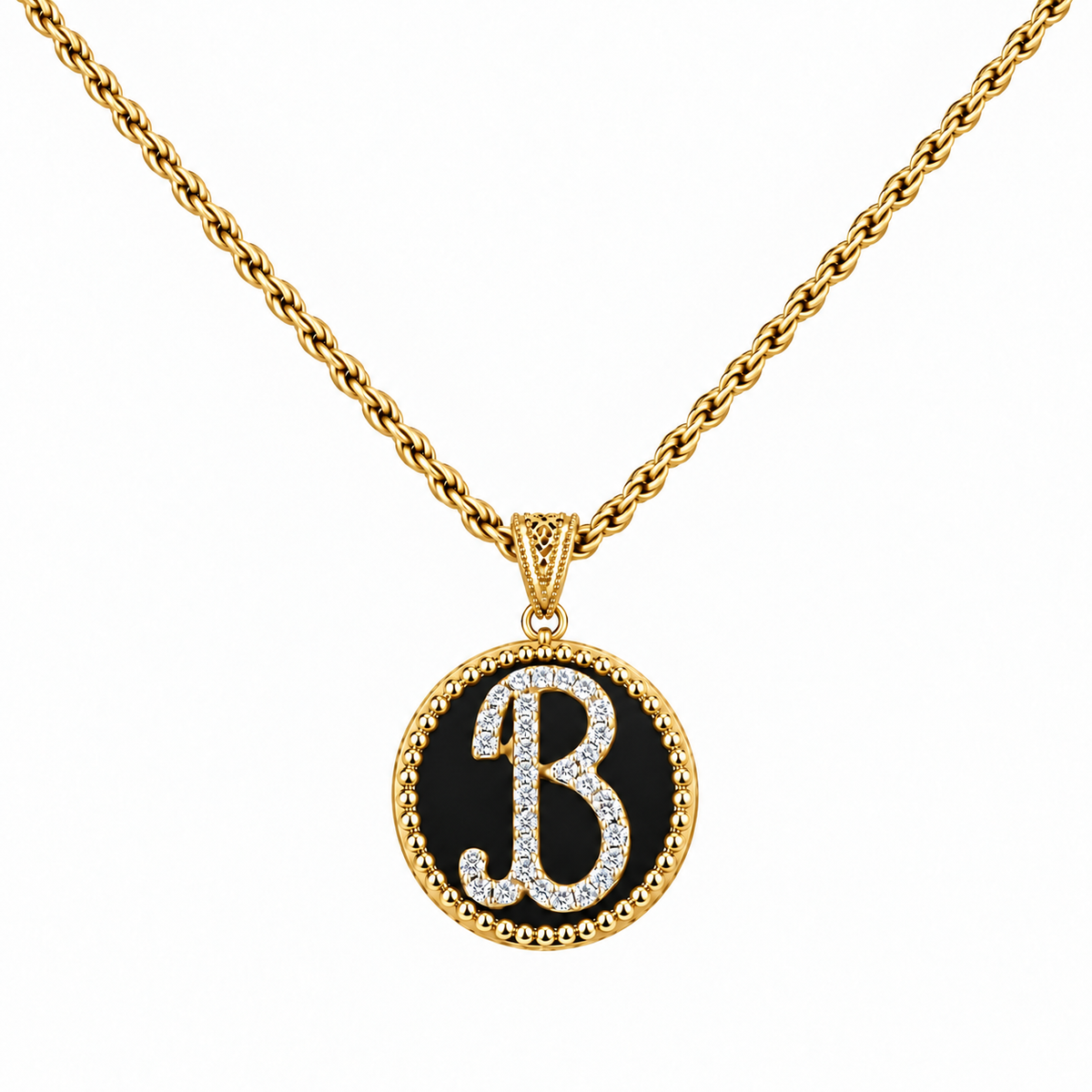collana con pendente "lettera" piccolo onice dorato