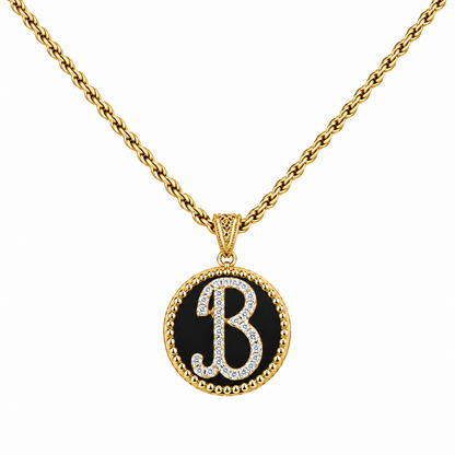 Collana con Pendente "Lettera" Piccolo Onice Dorato