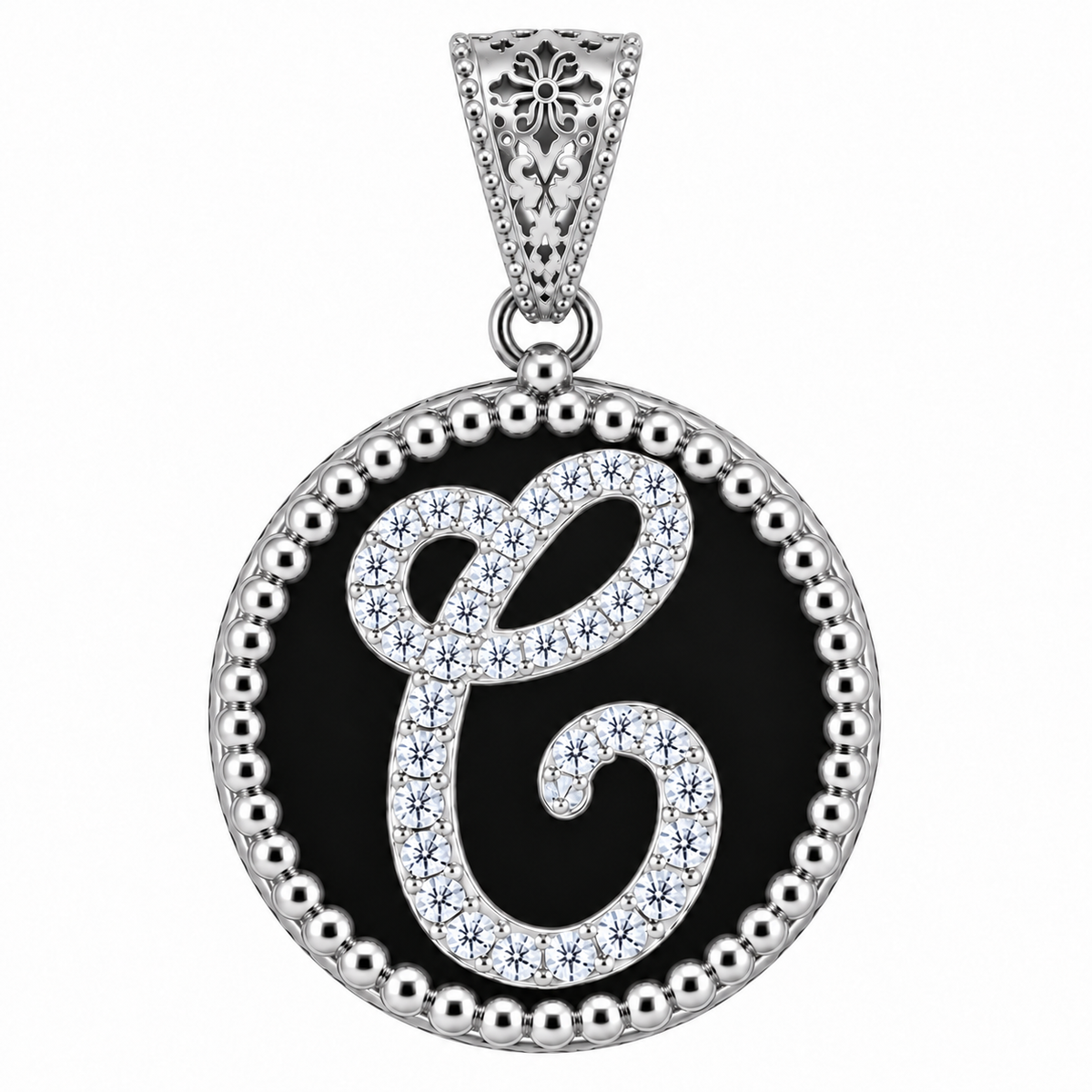 collana con pendente "lettera" grande onice bianco rodiato