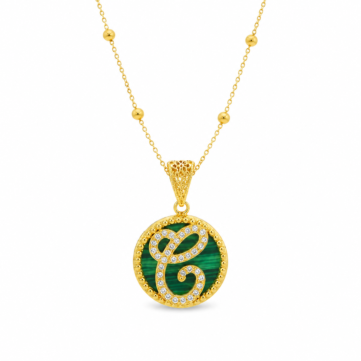 pendente "lettera" piccolo malachite dorato con forzatina