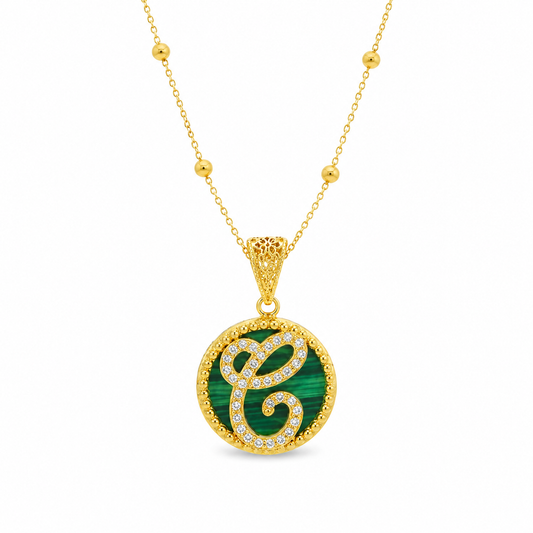 Pendente "Lettera" Piccolo Malachite Dorato con Forzatina