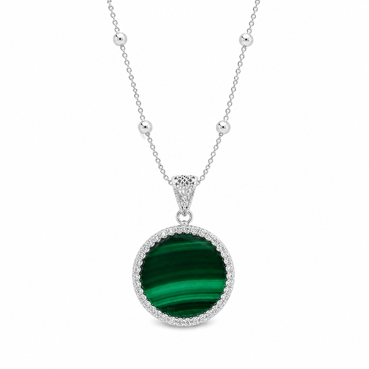 Pendente "Sole" Piccolo Malachite Bianco Rodiato con Forzatina