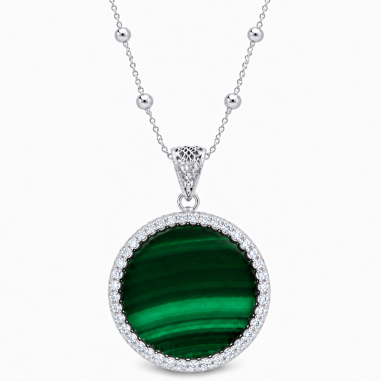 pendente "sole" grande malachite bianco rodiato con forzatina