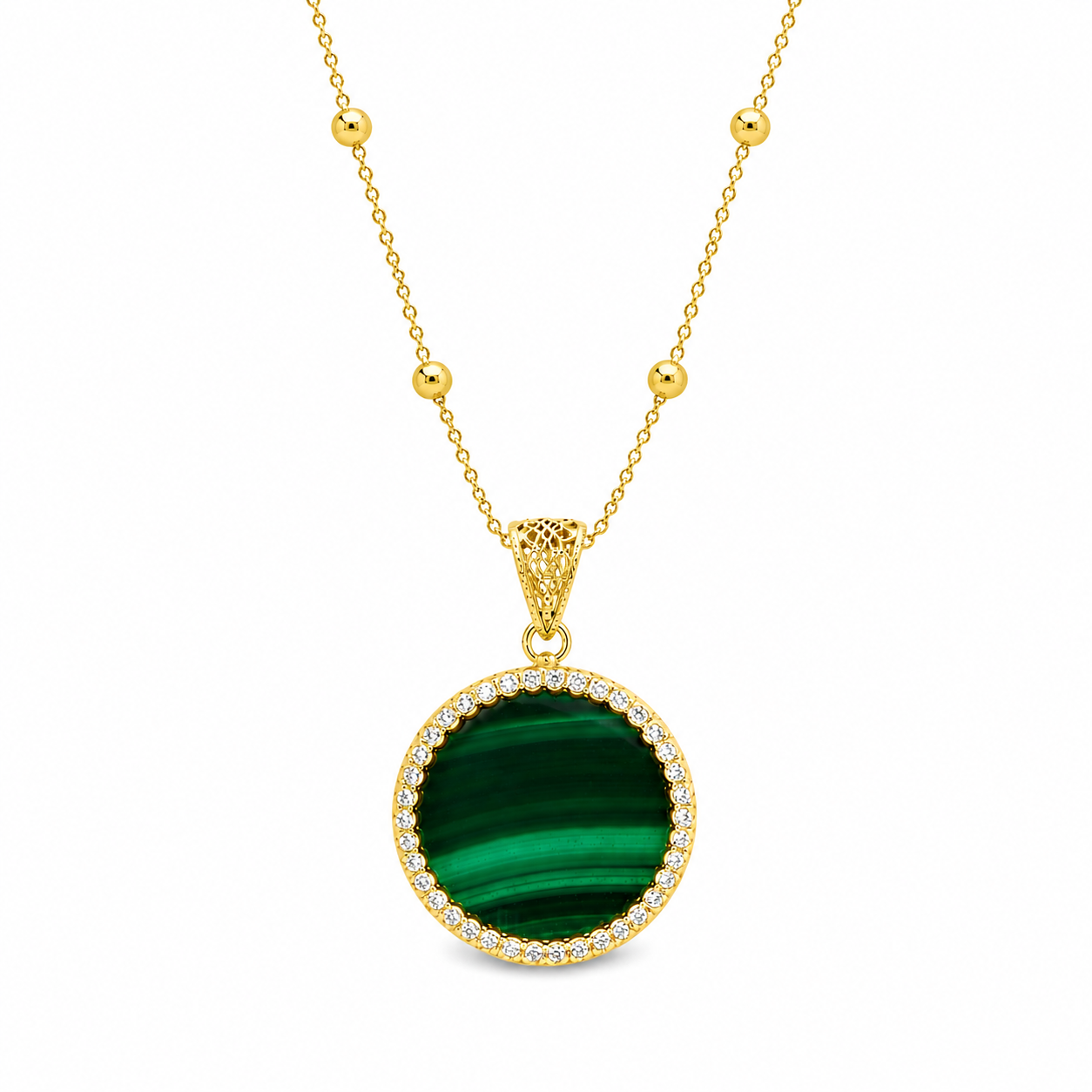 pendente "sole" piccolo malachite dorato con forzatina