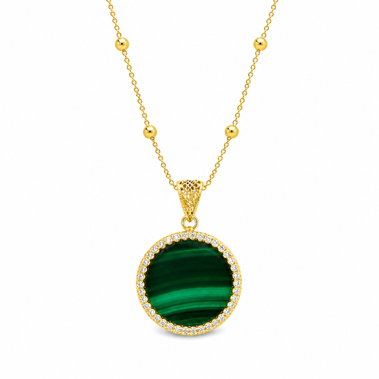 Pendente "Sole" Piccolo Malachite Dorato con Forzatina